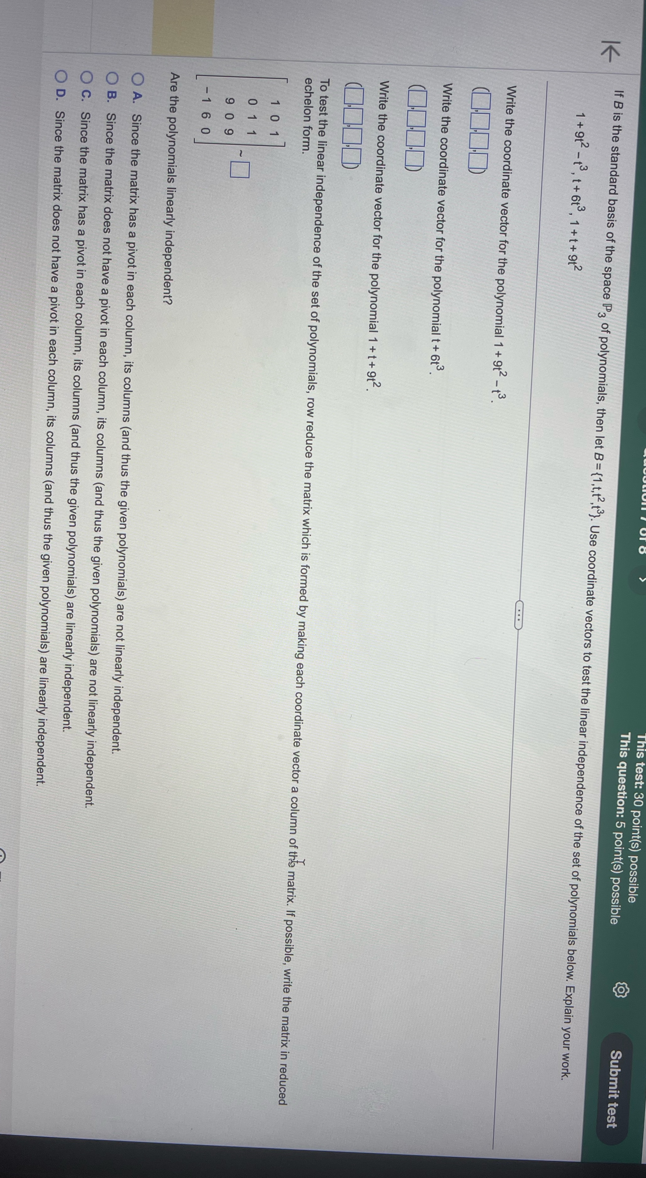  his test: 30 point(s) possible This question: 5 point(s) possible Submit