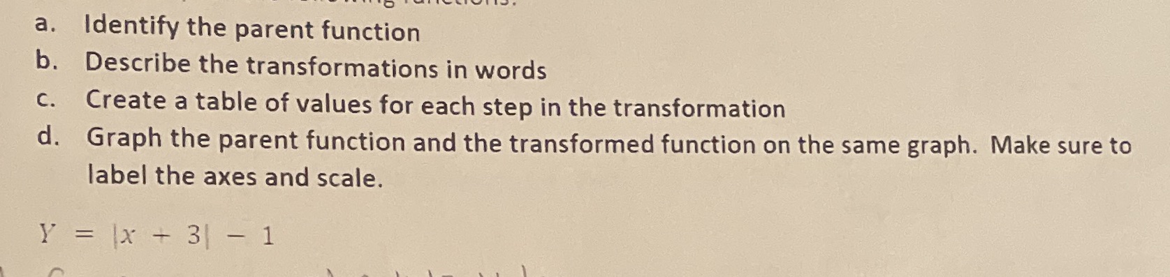  a. Identify the parent function b. Describe the transformations in words