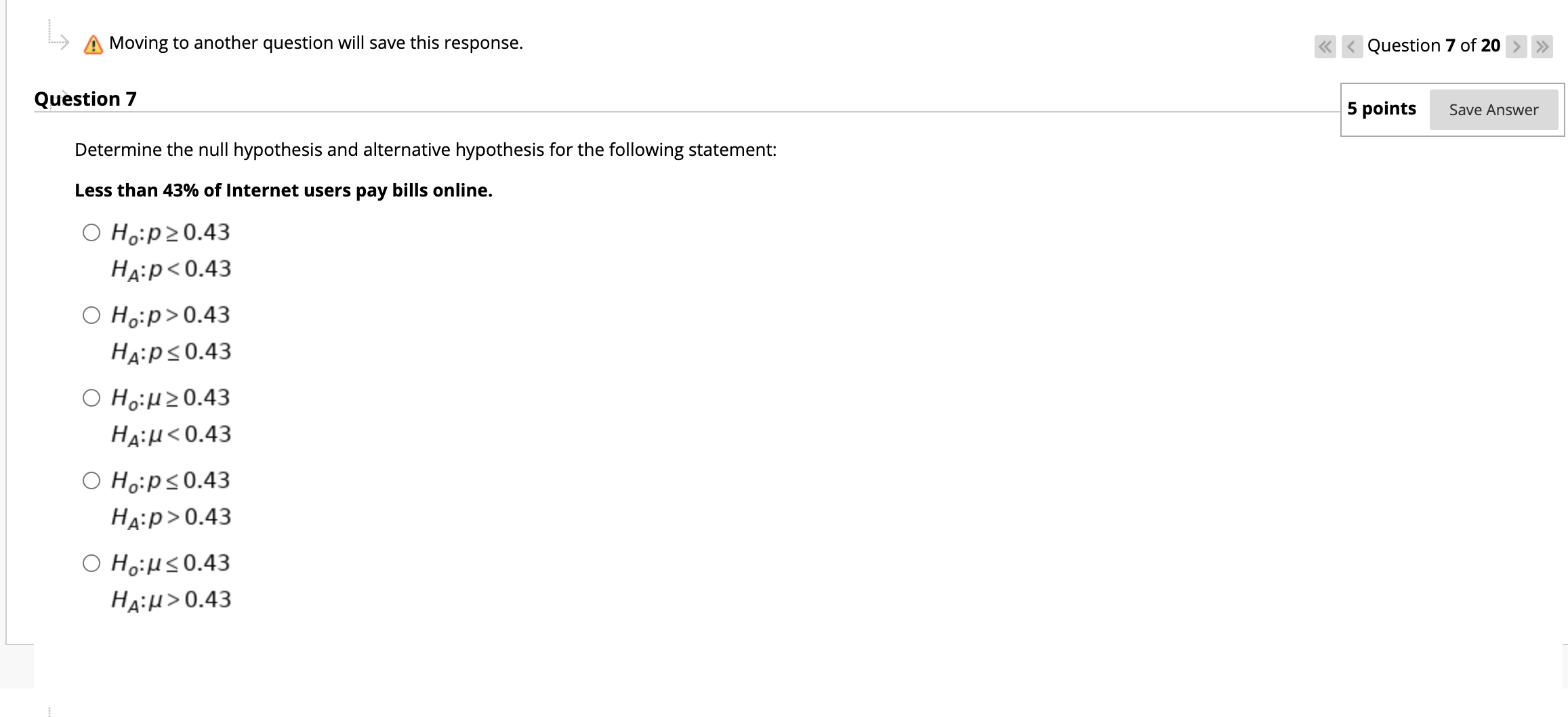 = -1.01 for a left-tailed test. Z A Moving to another question