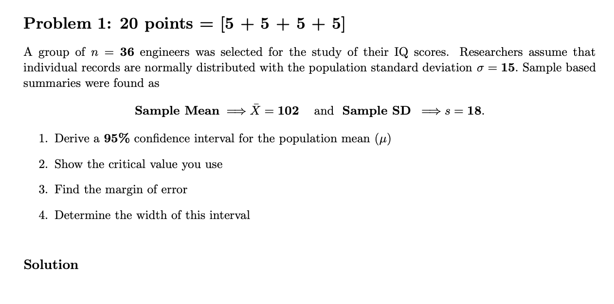 Please answer this question Problem 1: 20 points = [5 + 5