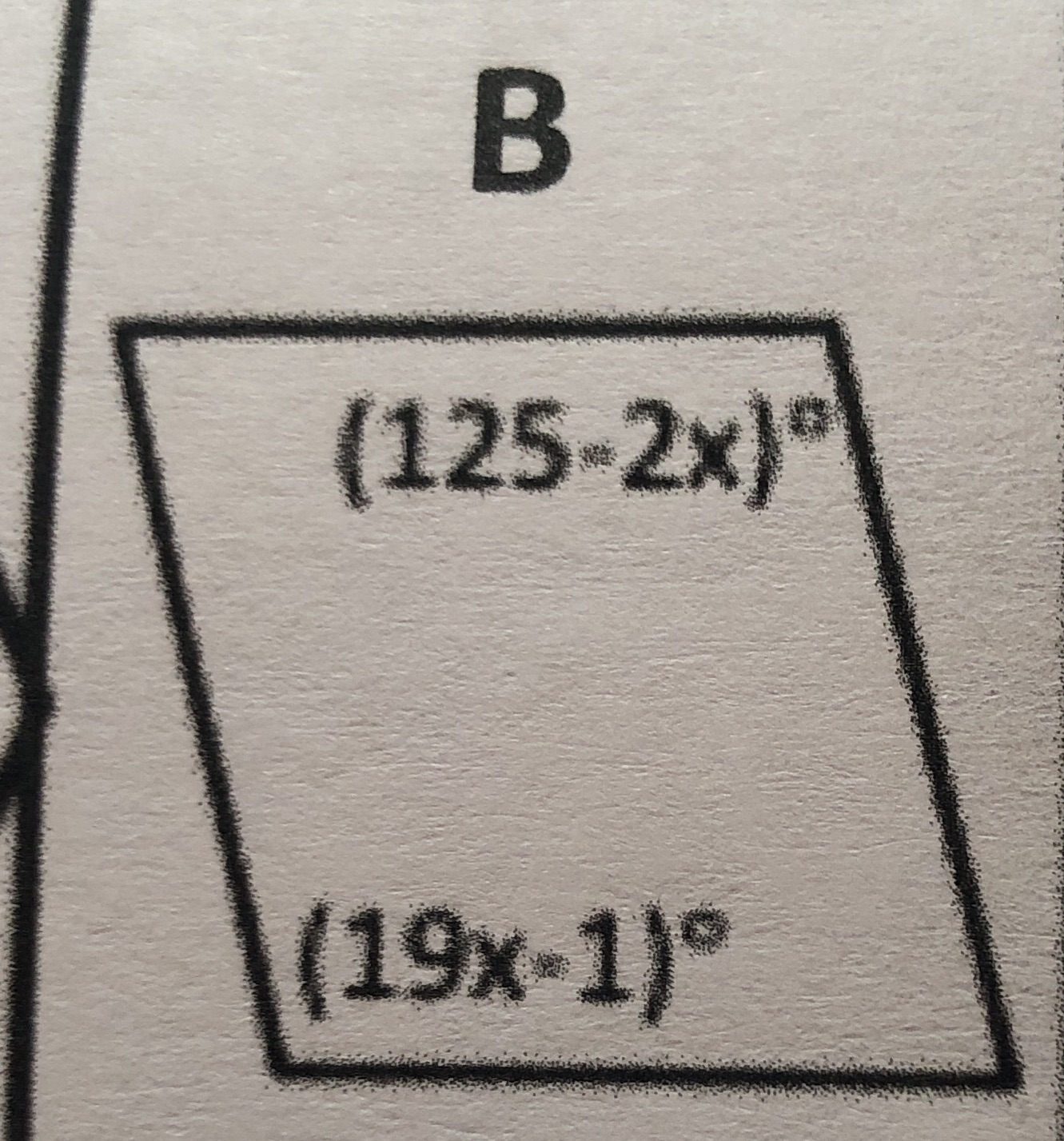 show all work on paper . solve for x. B (125 2x)"