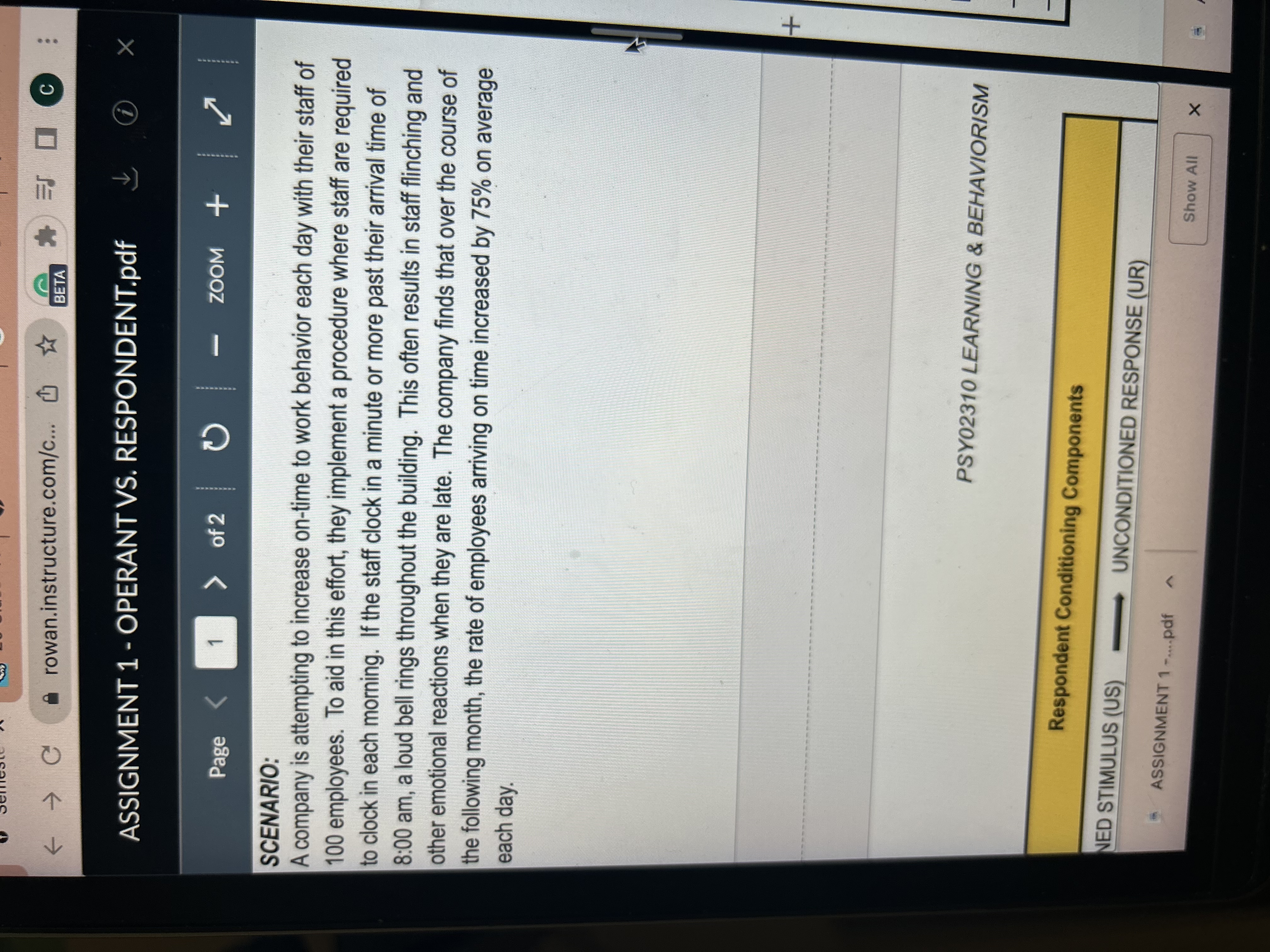 C rowan.instructure.com/c... ( * I C BETA ASSIGNMENT 1 - OPERANT