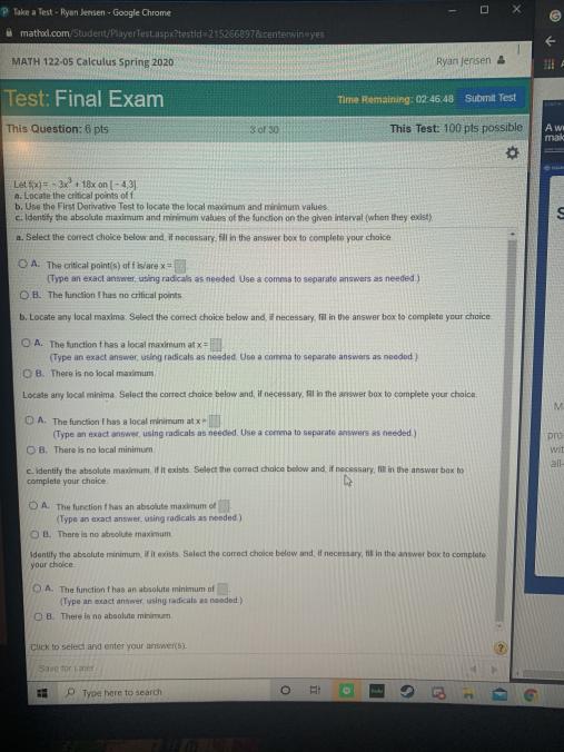  P Take a Test : Ryan Jensen - Google Chrome mathal.com/Student/PlayerTestispra