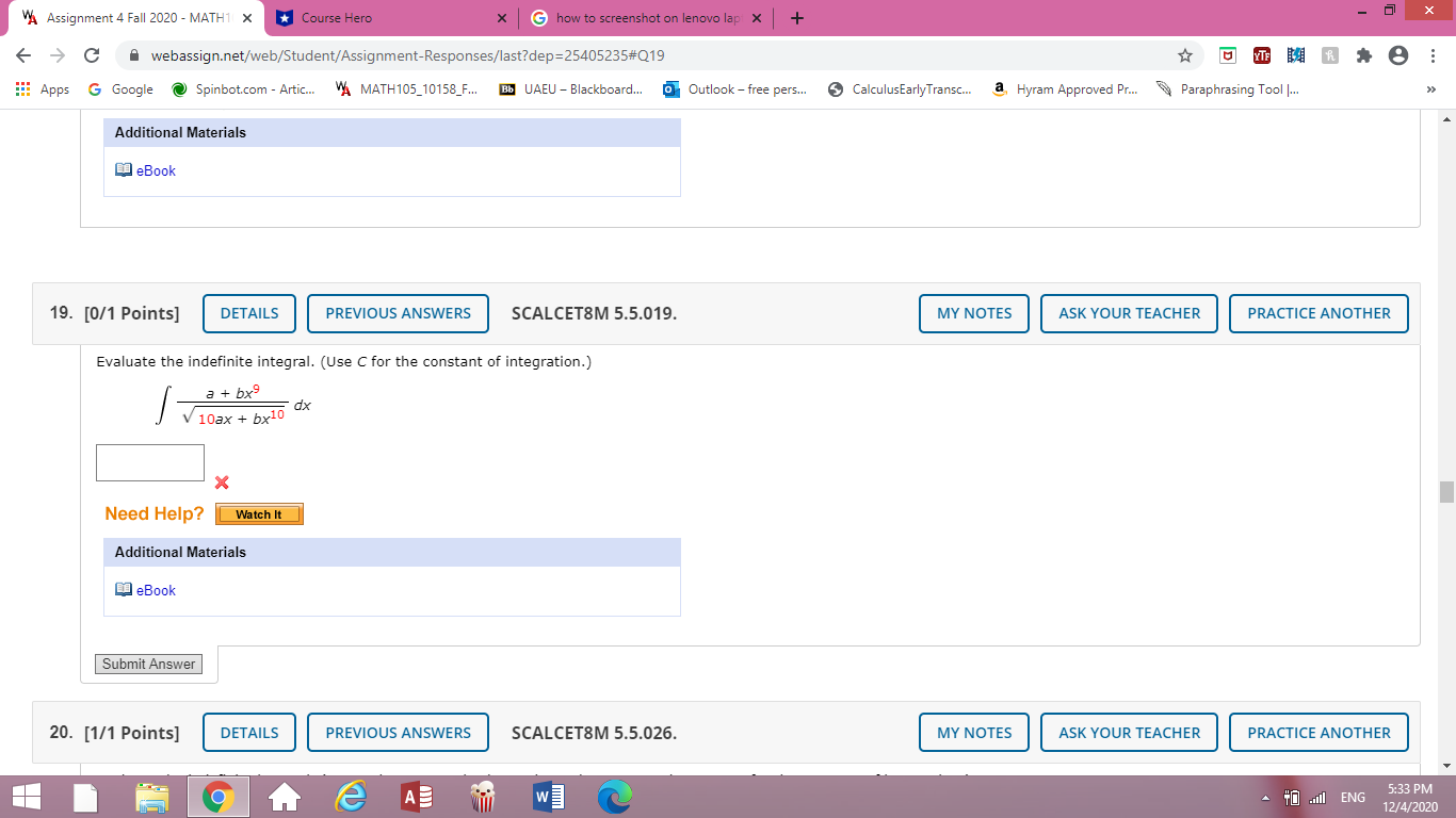 This is the question: "A Assignment 4 Fall 2020 - MATH1 X
