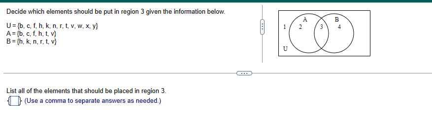  Decide which elements should be put in region 3 given The