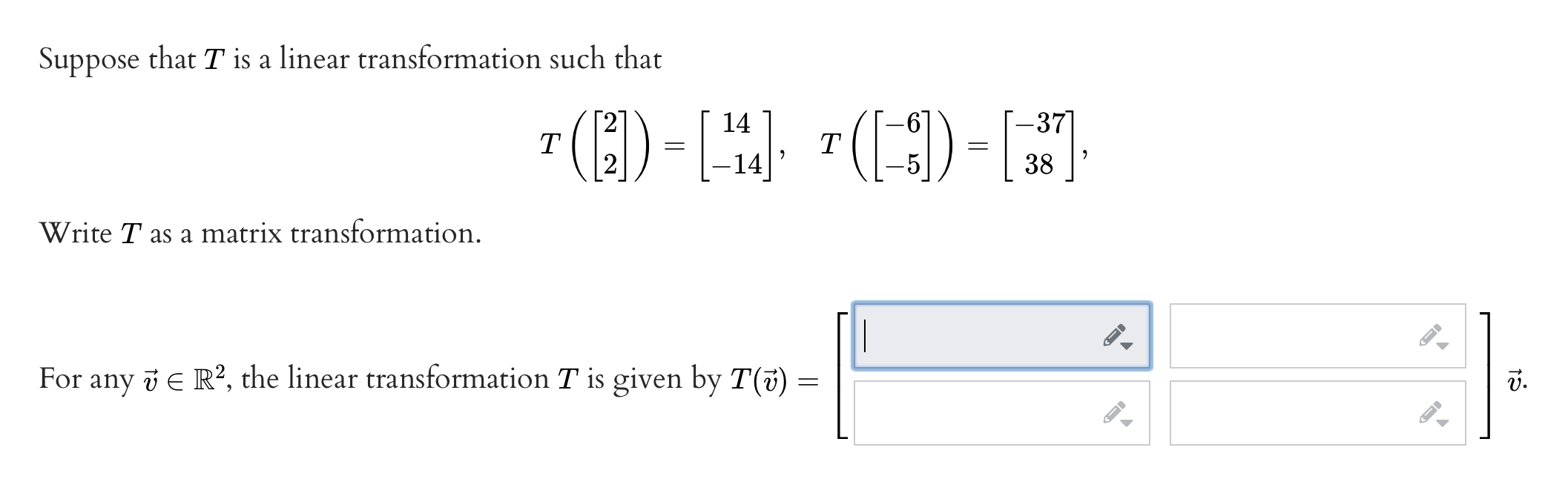 sends the vector u = (5, 2) into (2,1) and maps 11