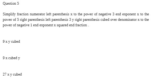 Question 5 Simplify fraction numerator left parenthesis x to the power