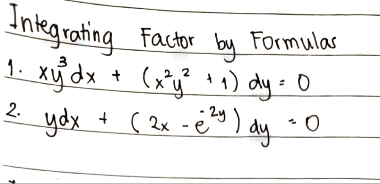 Please show complete solution. Integrating Factor by Formulas 3 1 . xy
