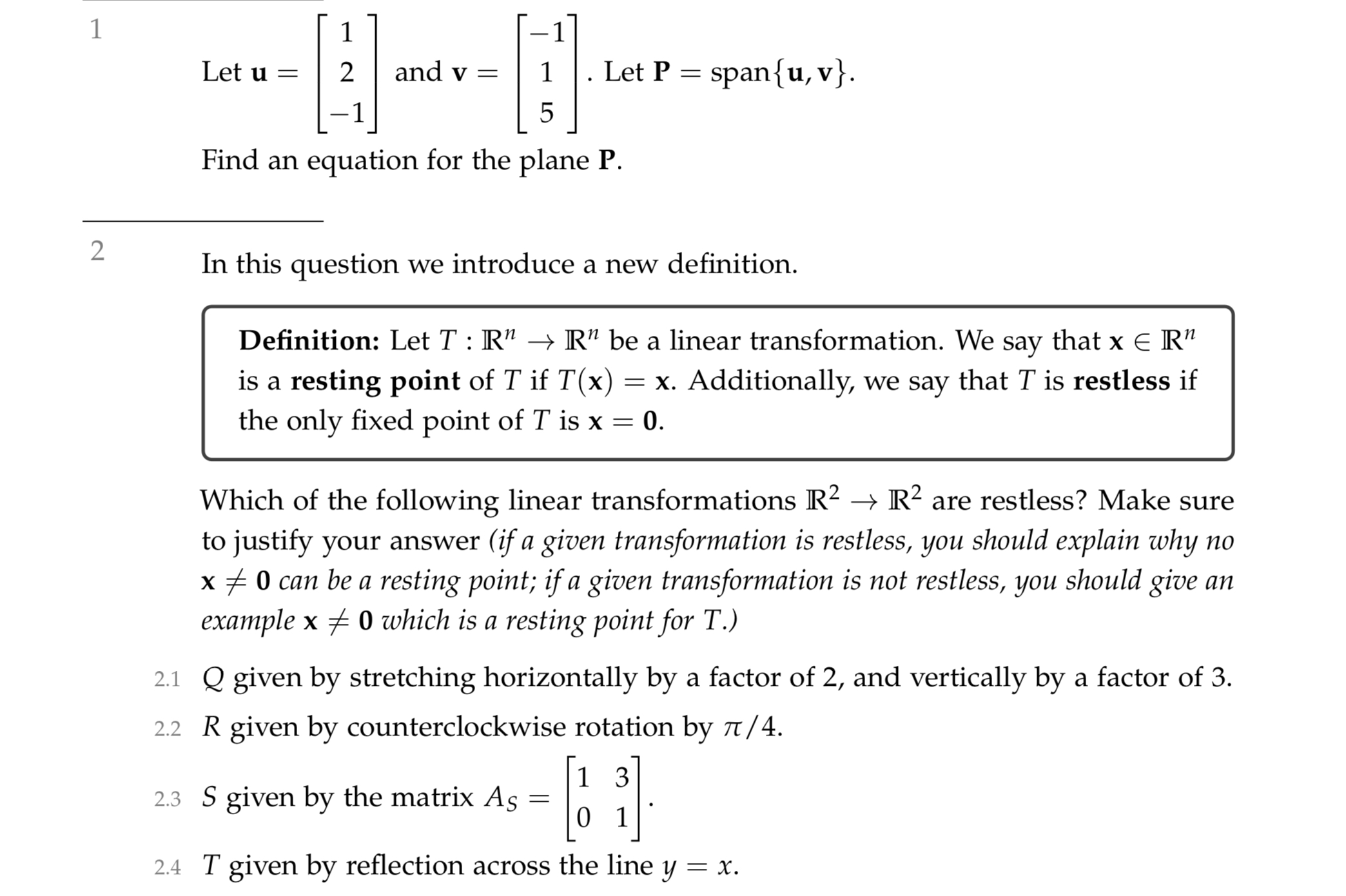 1 Let u = 2 and v = . Let P