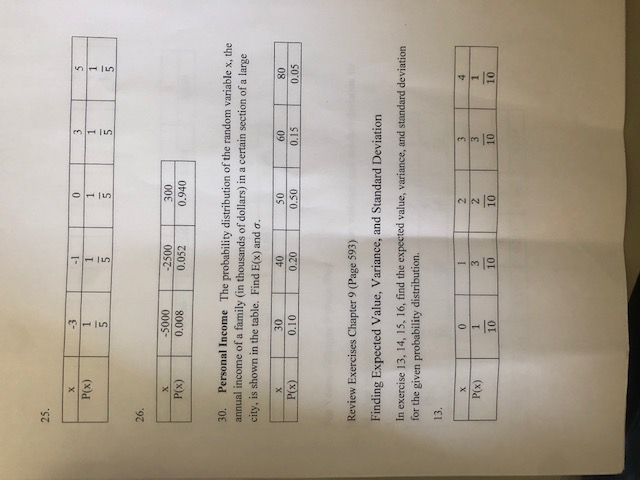 Find the expected value, variance and deviation in exercise 23,24,25,26 find the