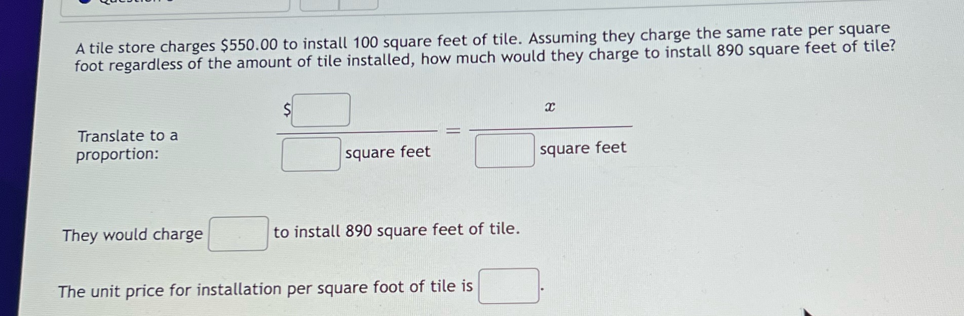  y charge the same rate per square A tile store charges