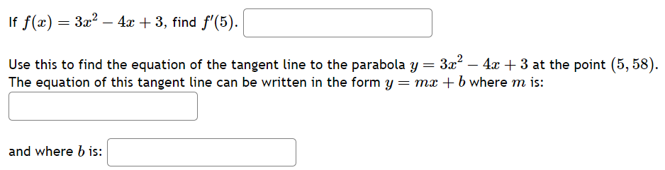 f/(5). Use this to find the equation of the tangent line to