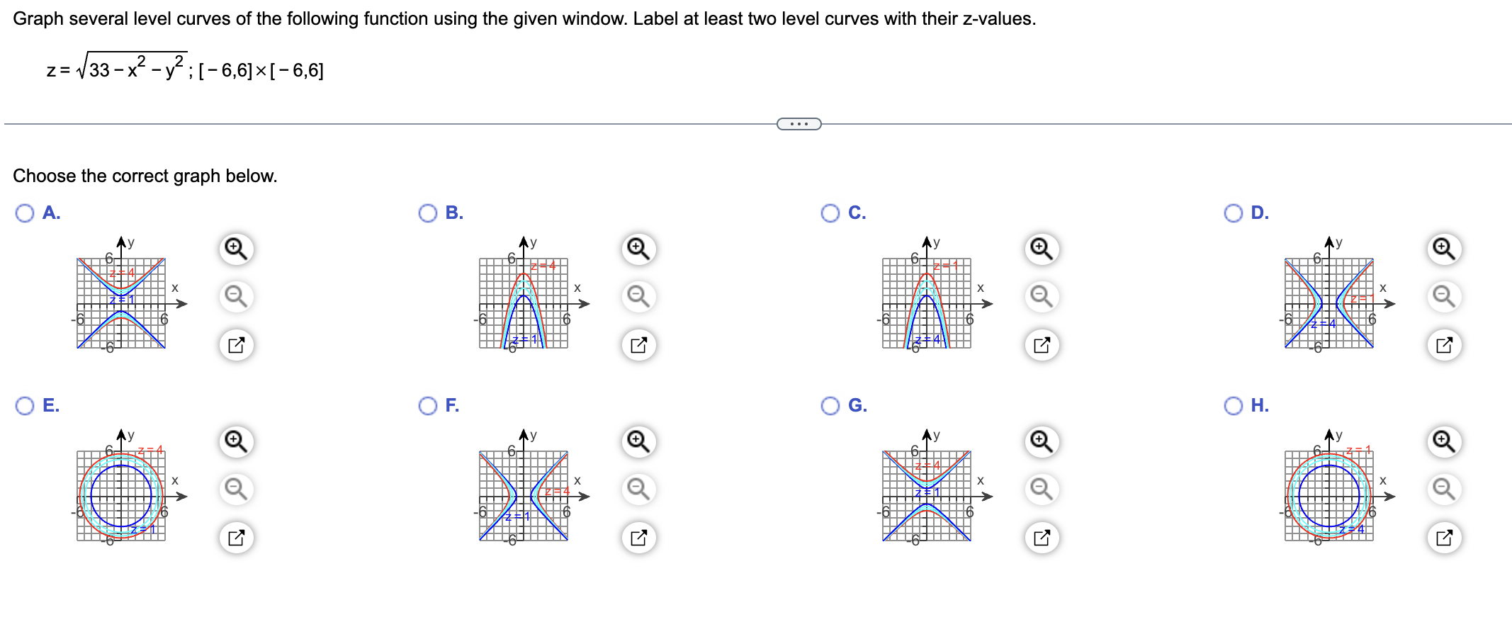window. Label at least two level curves with their z-values. z=4x-y;[-2,2]x[-2,2] Choose