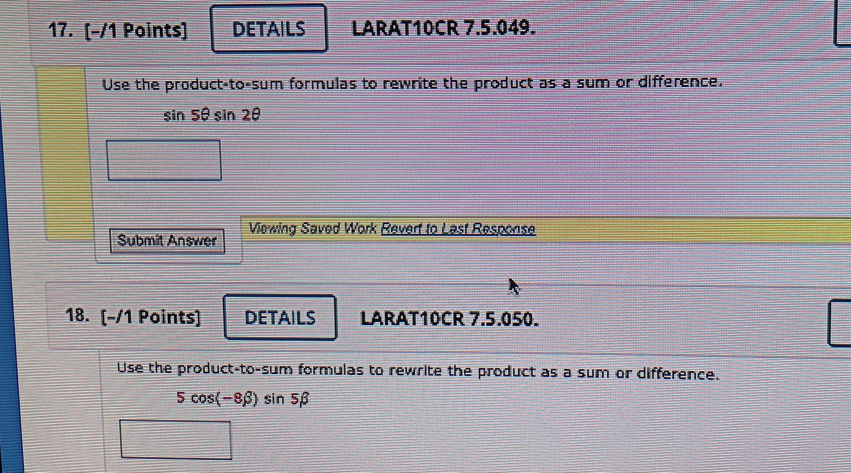 ANSWERS LARAT10CR 7.5.021. MY NOTES Use the given conditions to find the