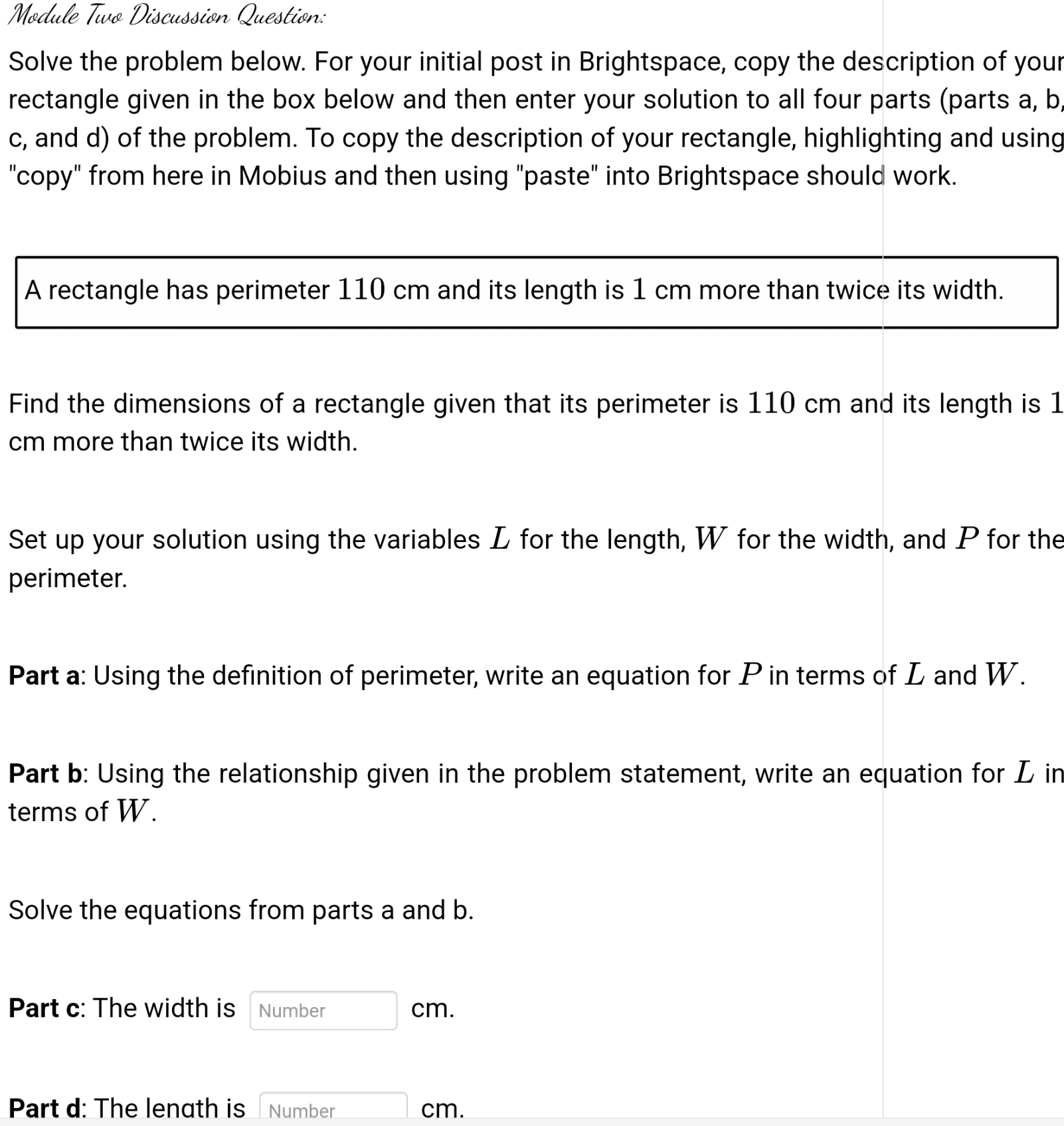  Module Two Discussion Question: Solve the problem below. For your initial