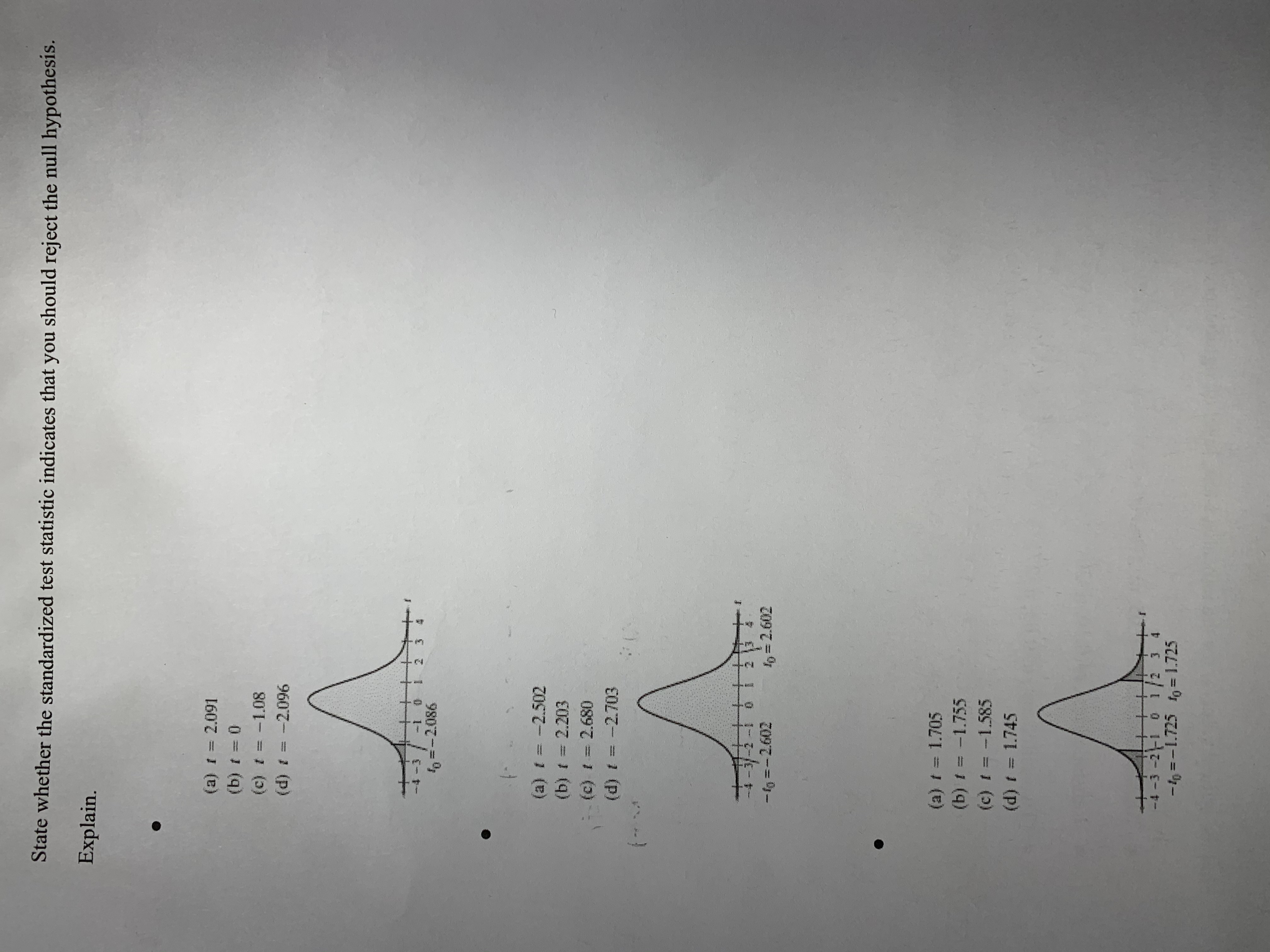 State whether the standardized test statistic indicates that you should reject the