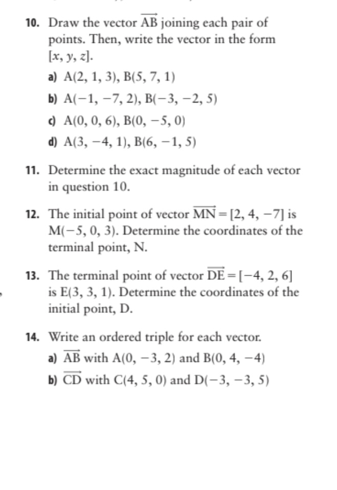  10. 1. 12 13. 14. Draw the vector AB joining each