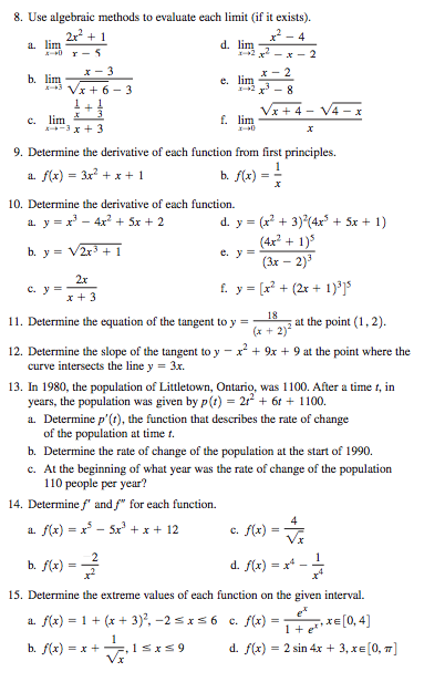only for 9,11,14 please 8. Use algebraic methods to evaluate each limit