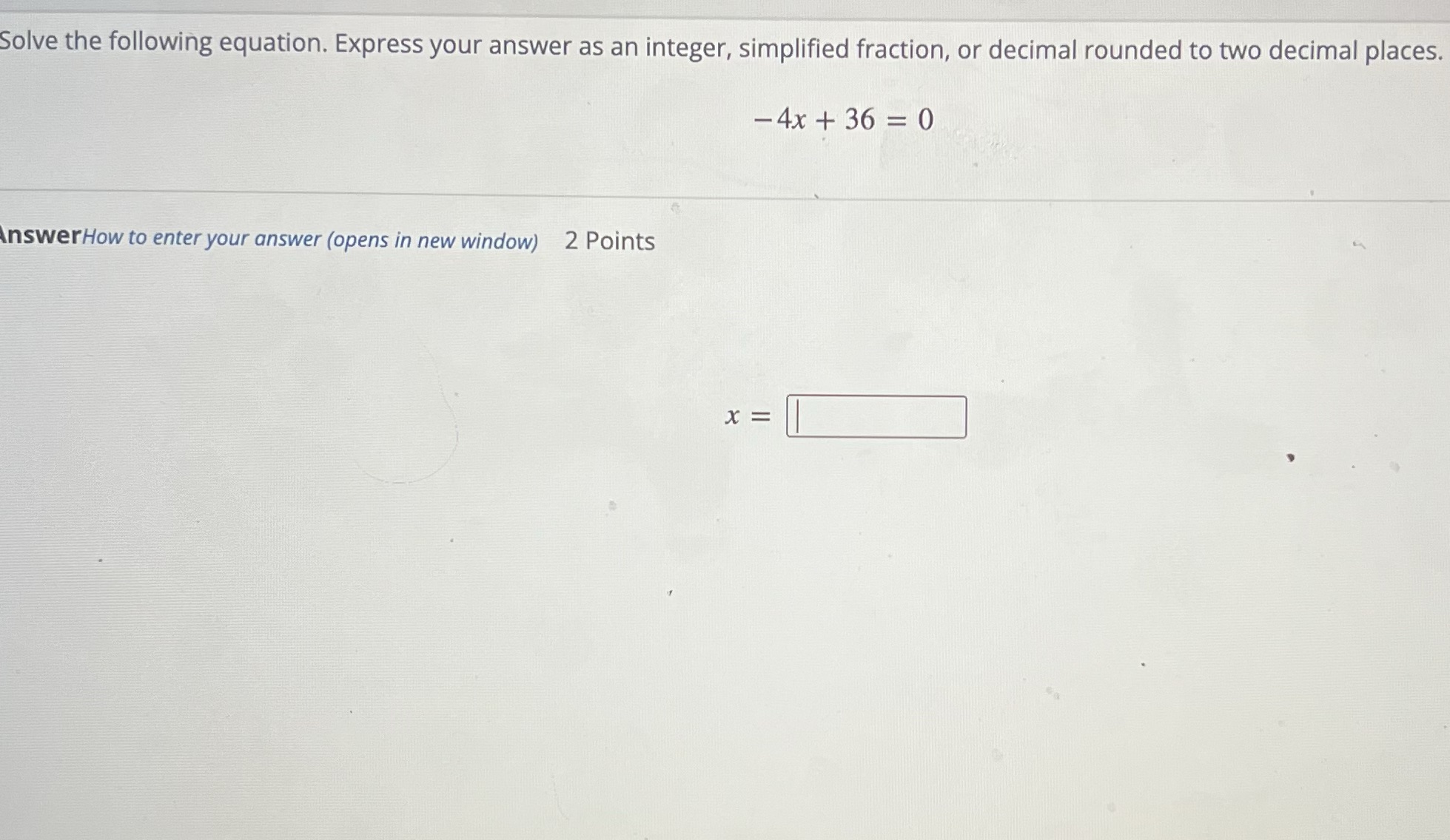 Solve the following equation. Express your answer as an integer, simplified