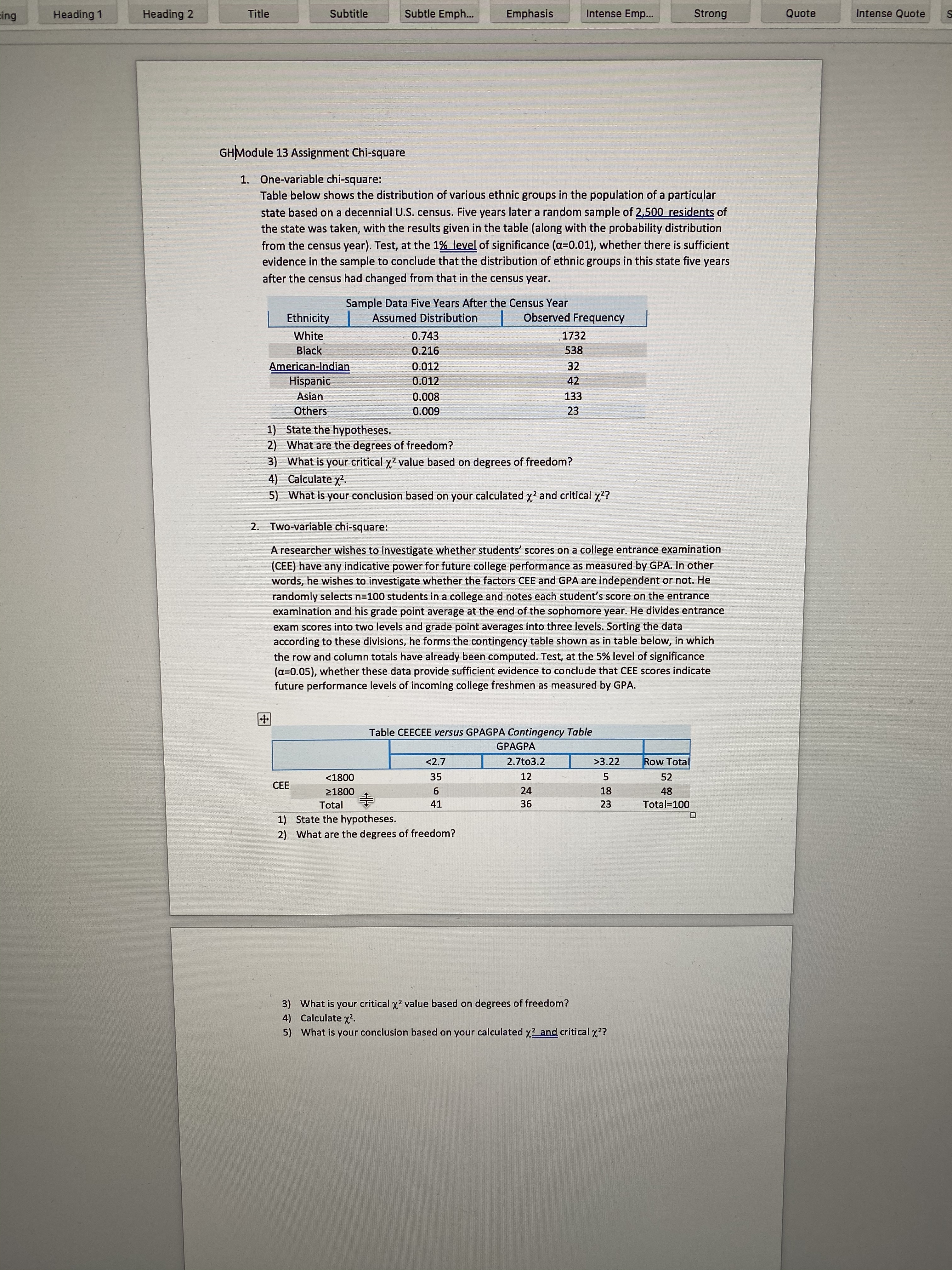 Module 13 Assignment Chi-square ing Heading 1 Heading 2 Title Subtitle Subtle