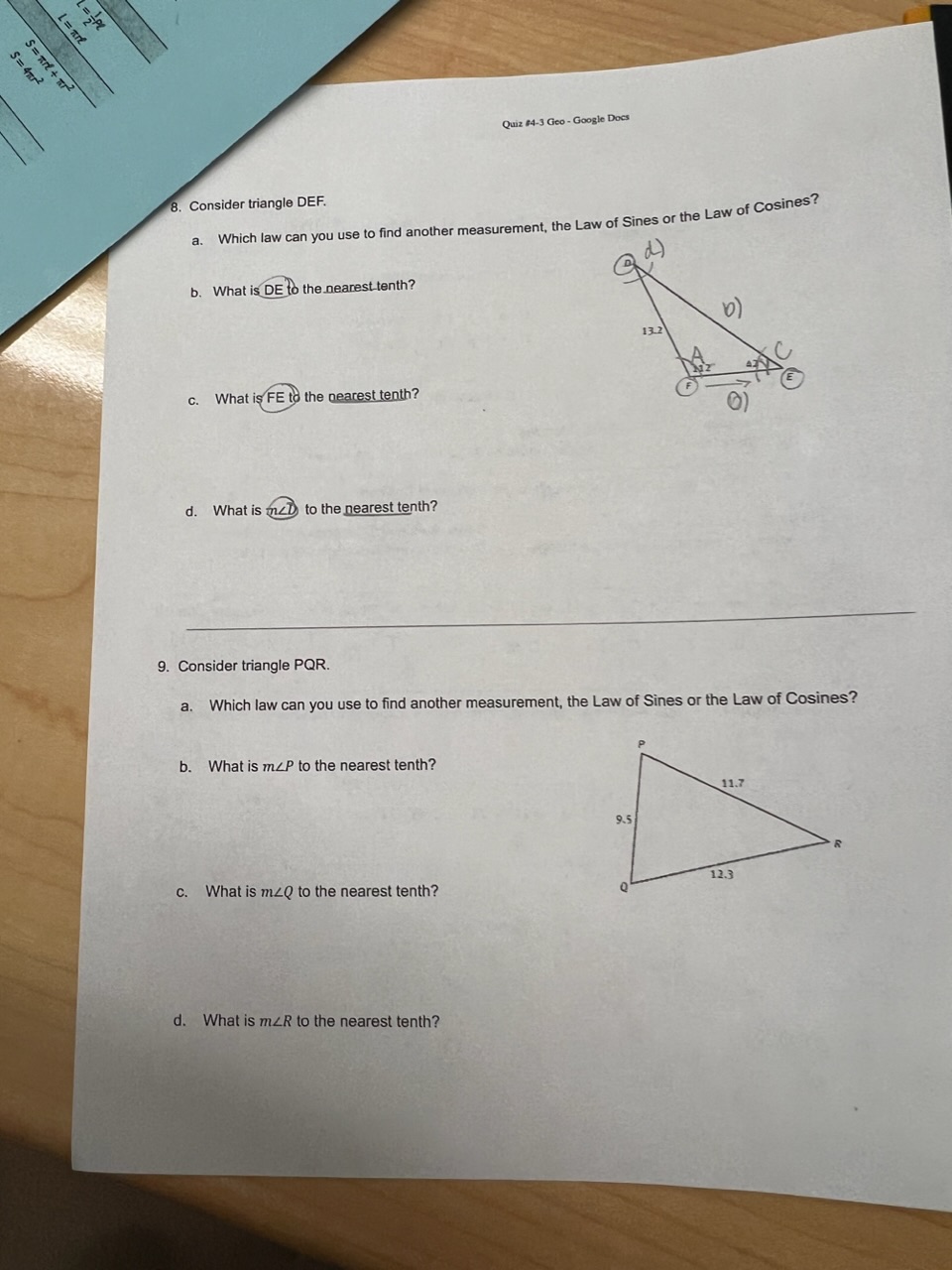 WE =1 Quiz #4-3 Geo - Google Docs 8. Consider triangle