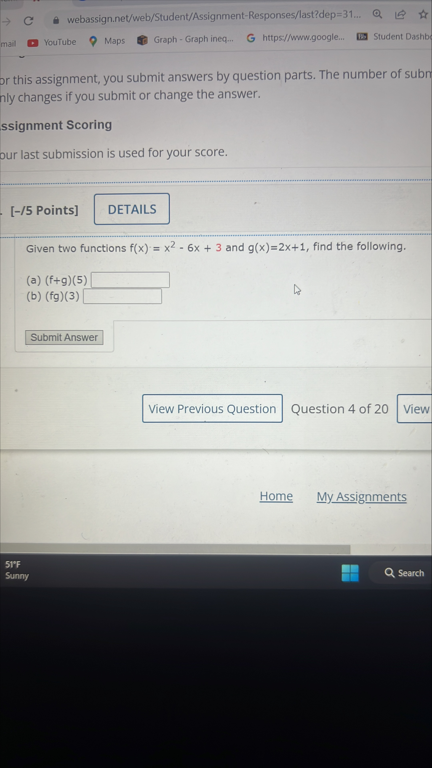 C webassign.net/web/Student/Assignment-Responses/last?dep=31... @ @ x mail YouTube Maps Graph - Graph