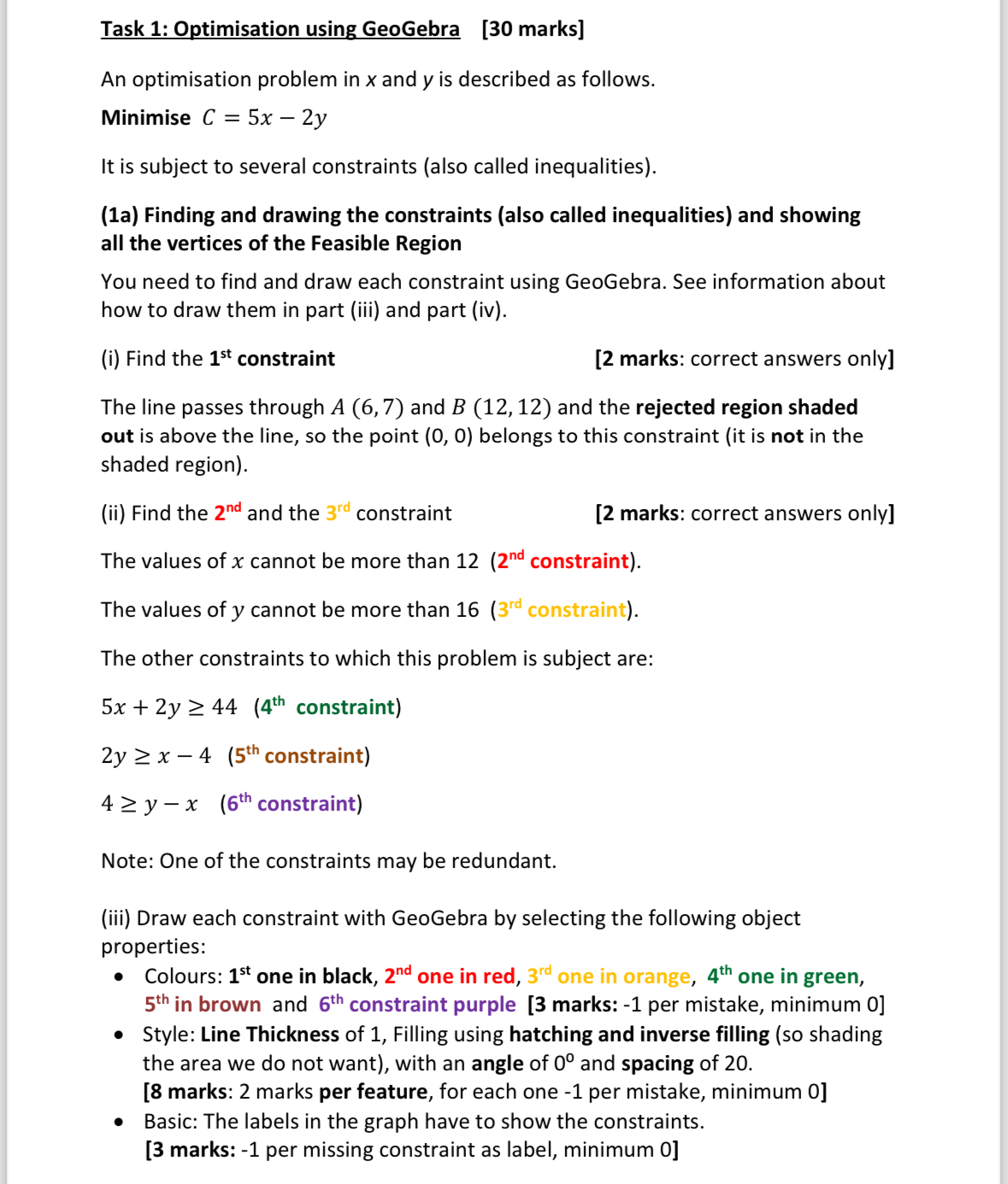  Task 1: Optimisation using GeoGebra [30 marks] An optimisation problem in