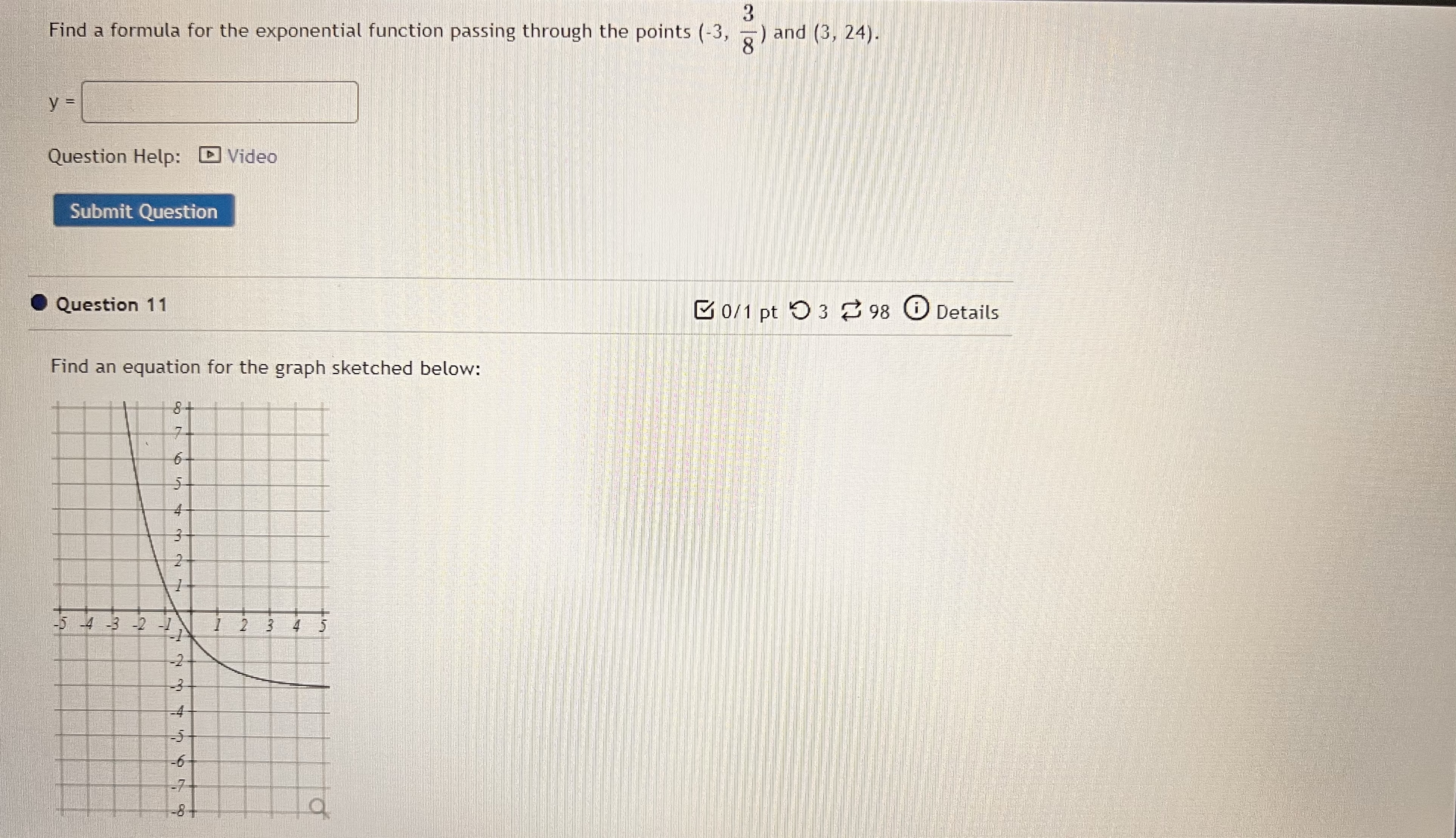  3 Find a formula for the exponential function passing through the