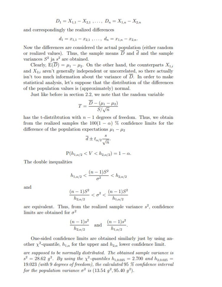 D1 = X1,1 - X2,1 , . . ., Dn =