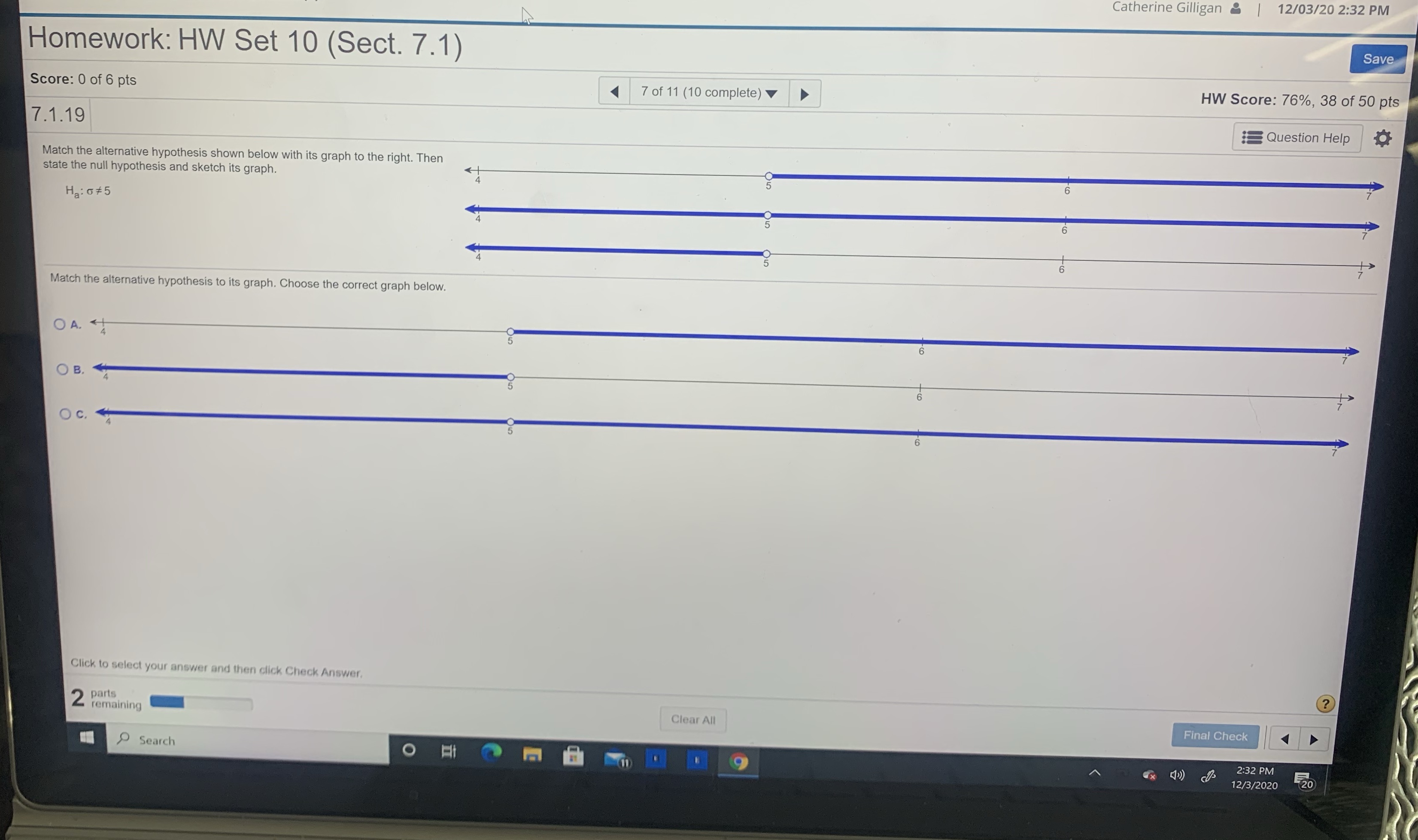Match the alternative hypothesis shown below with its graph to the right.