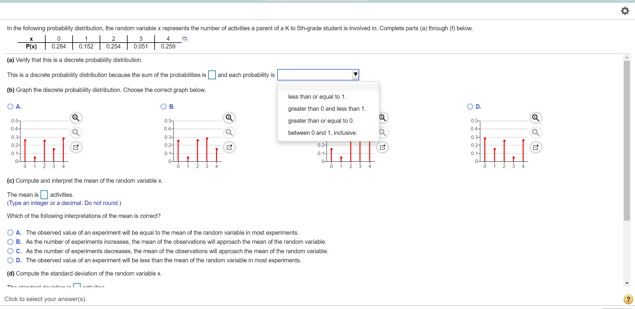 thxxx In the following probability distribution, the random variable x represents the