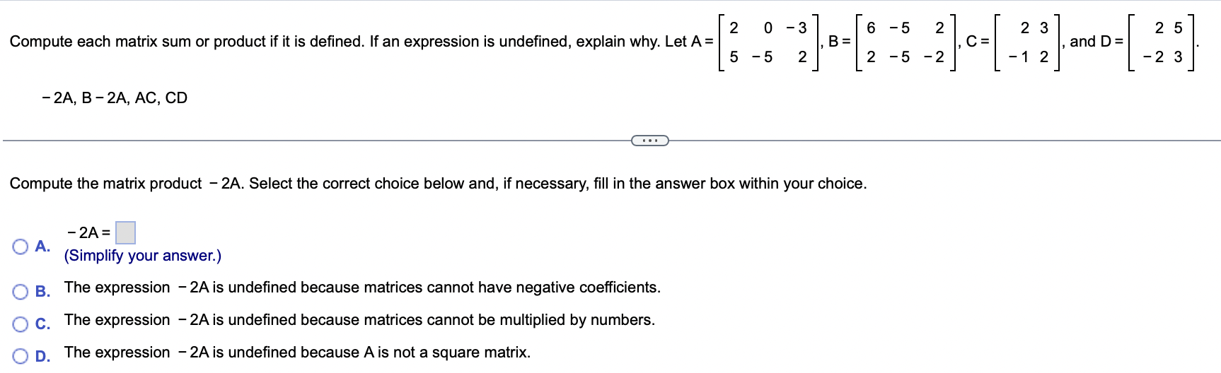 Linear Algebra:Question 1: N 0 . 3 Compute each matrix sum or