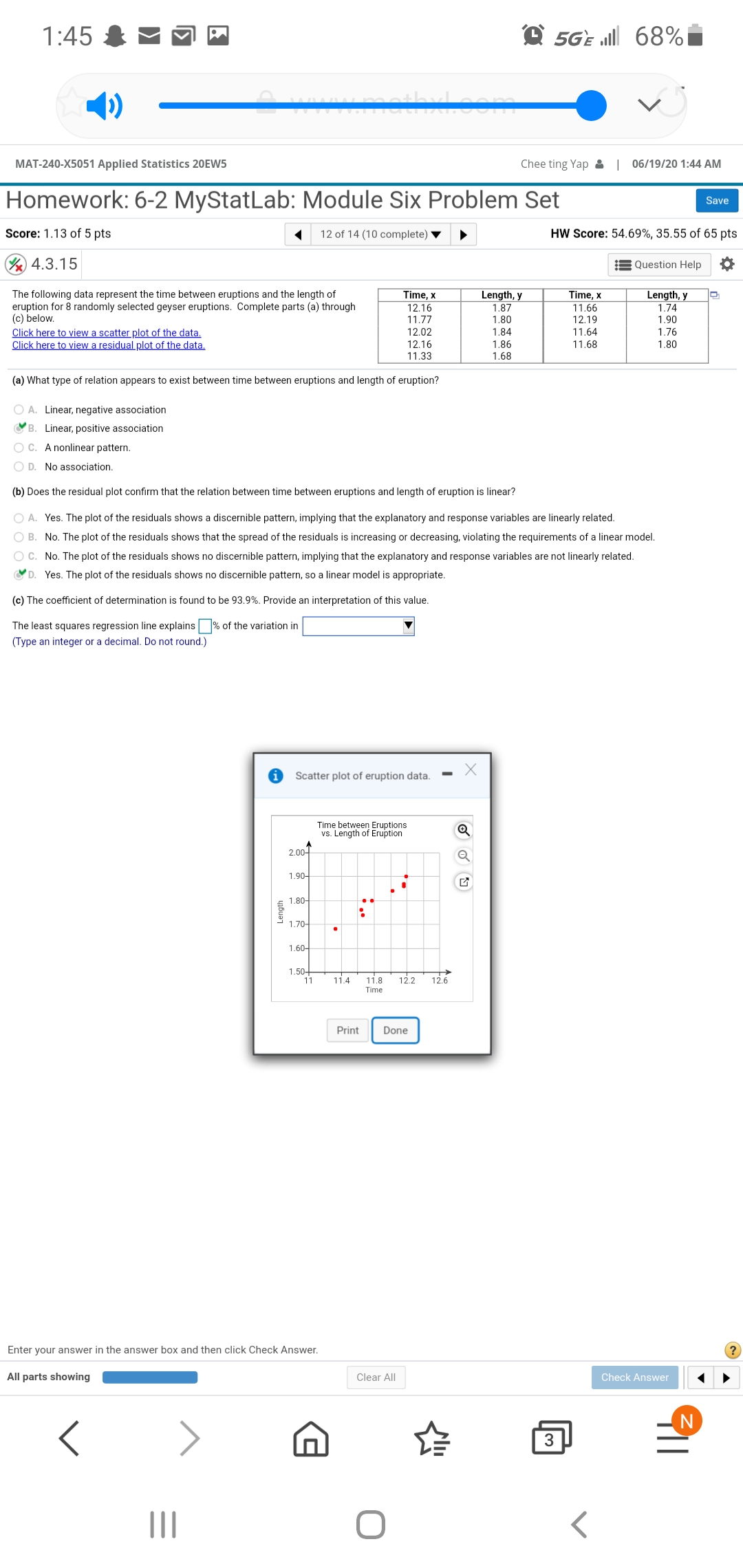 blank % of the variation in length of eruption or time between