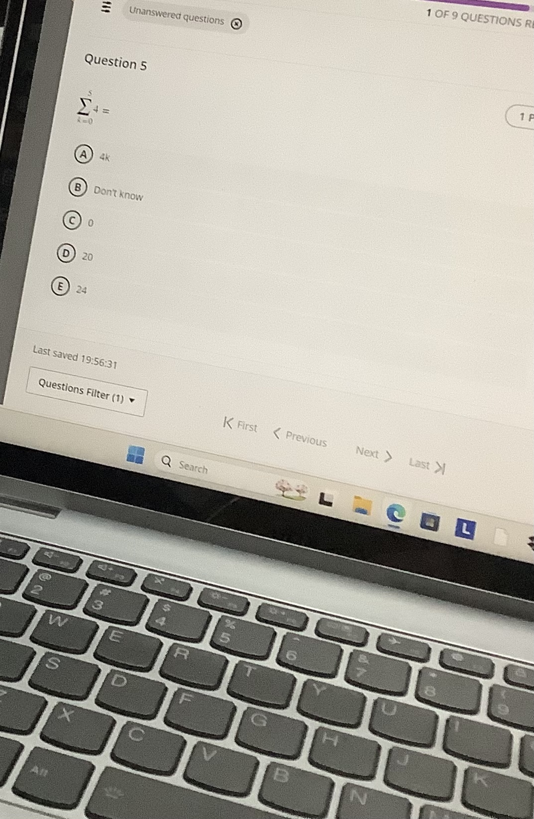 Last saved 19:58:35 Questions Filter (9) K First Last > |3 OF