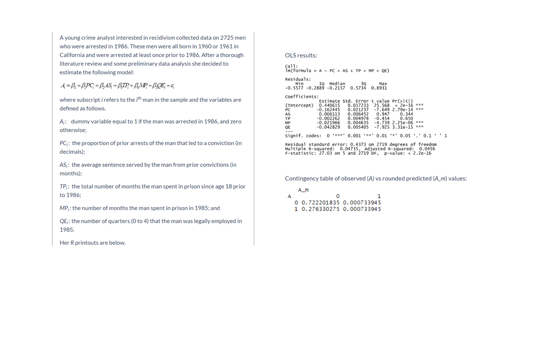 (a)Given the dependent variable, what type of regression model has the analyst