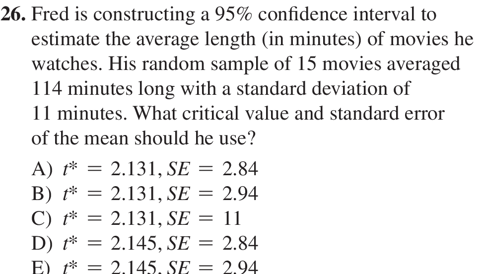 26. Fred is constructing a 95% condence interval to estimate the