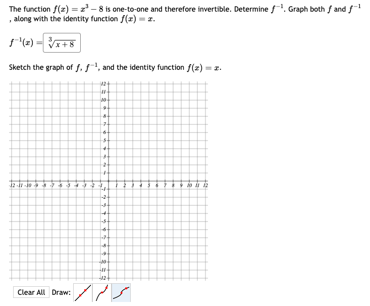  The function f(x) = x - 8 is one-to-one and therefore
