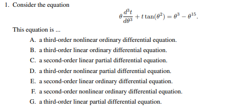  1. Consider the equation dos + t tan(03) = 93 -