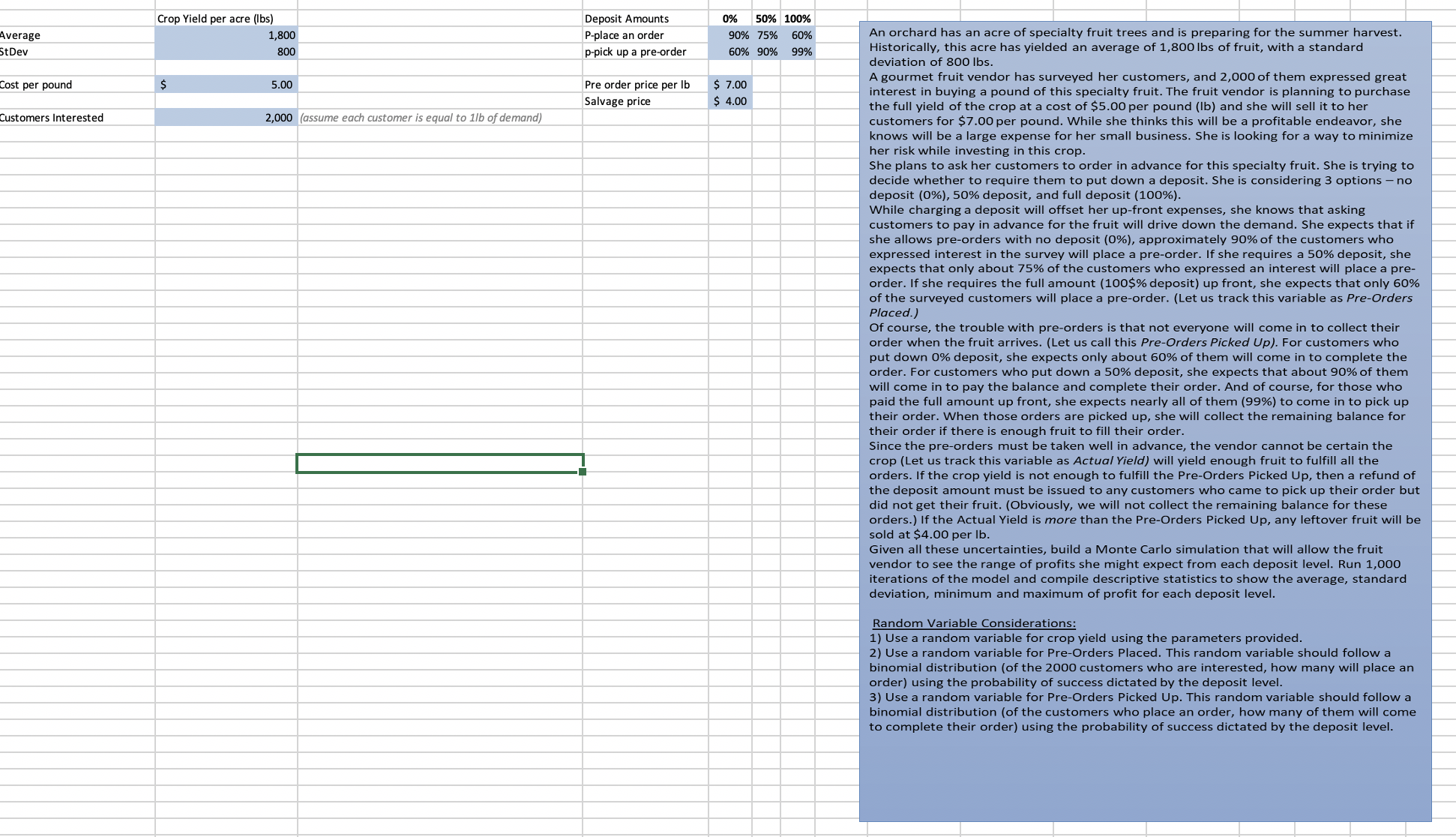 Please reference the question below. Crop Yield per acre (Ibs) Deposit Amounts