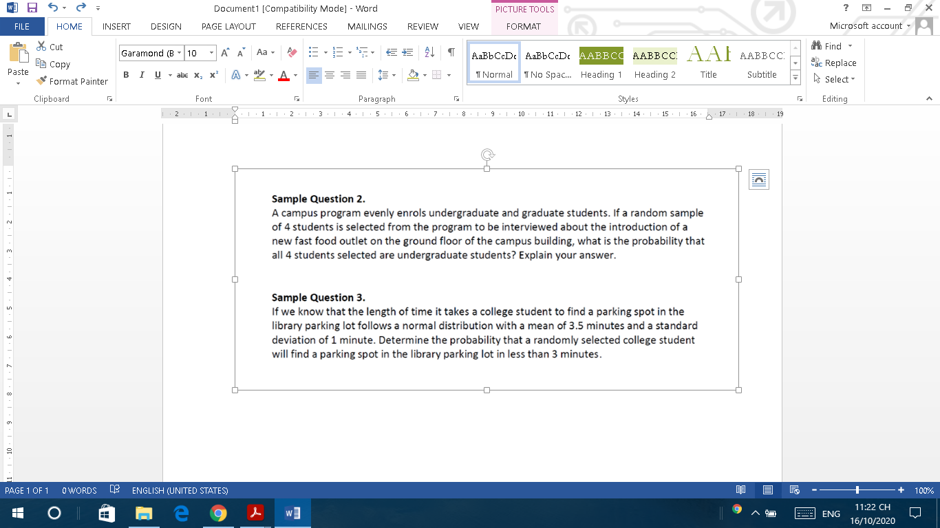  Document1 [Compatibility Mode] - Word PICTURE TOOLS O- - X FILE