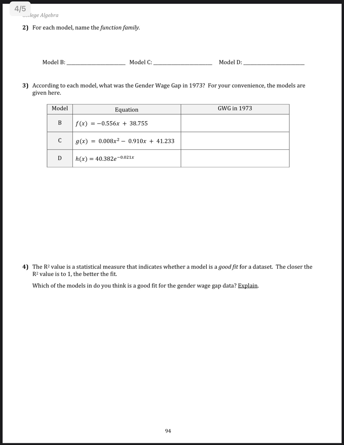 it to predict values not in the data set. Usea given equation
