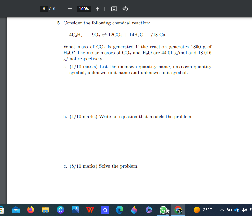 unit name and unknown unit symbol. b. (1/10 marks) Write an equation