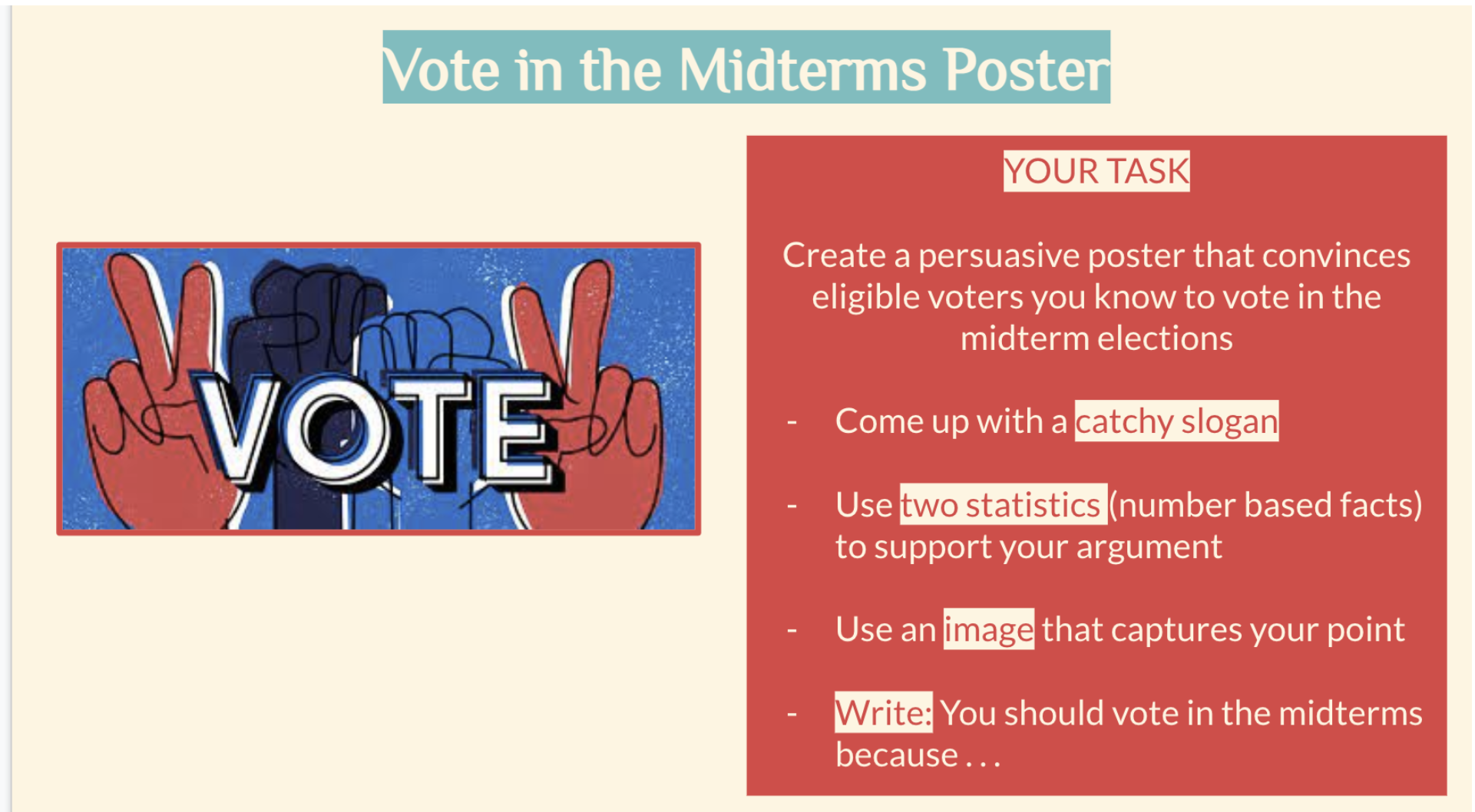 Project 1 ate in the Midterms Poste Create a persuasive poster that