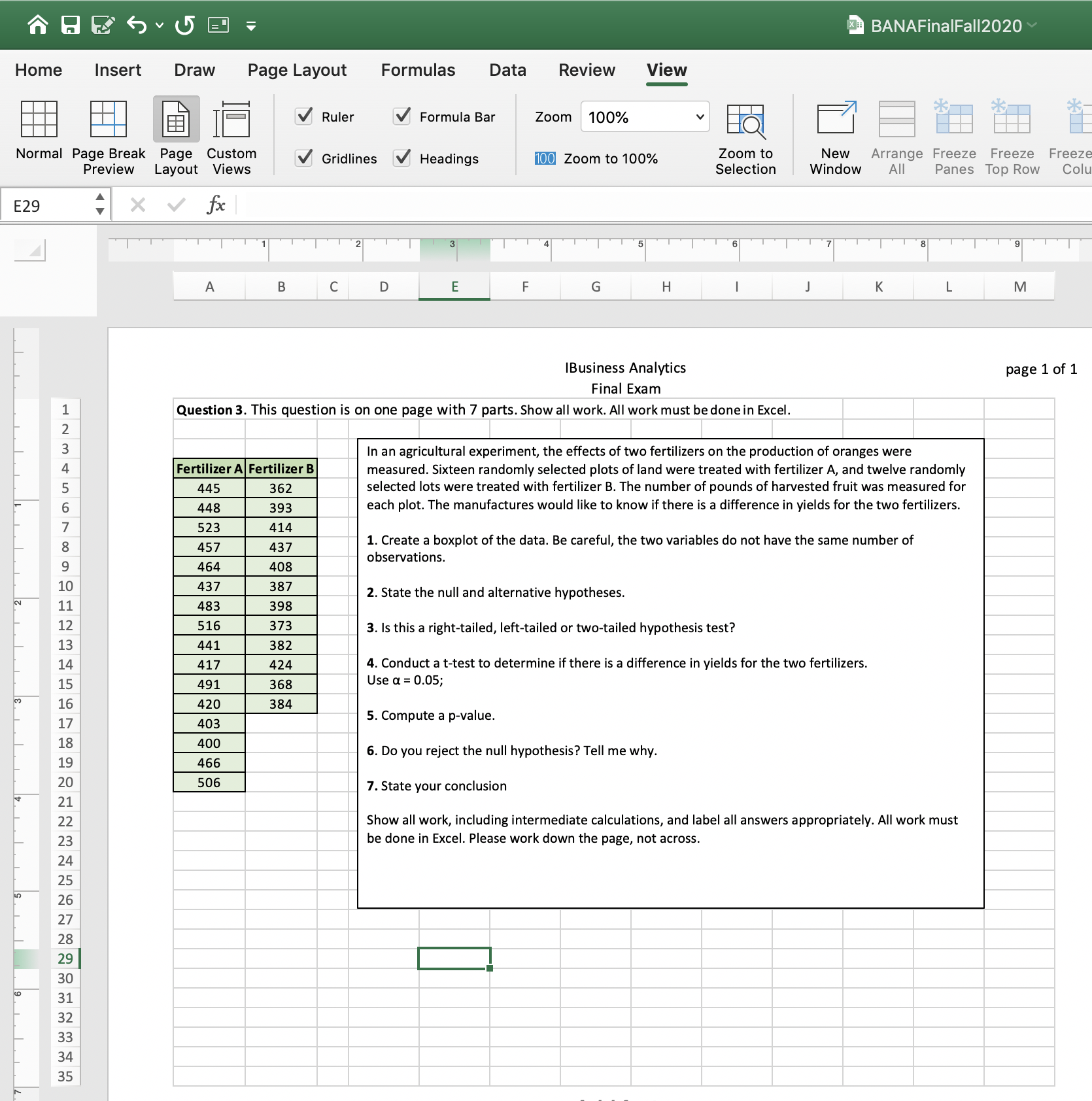 Please solve the whole problem please. Please give me all the excel