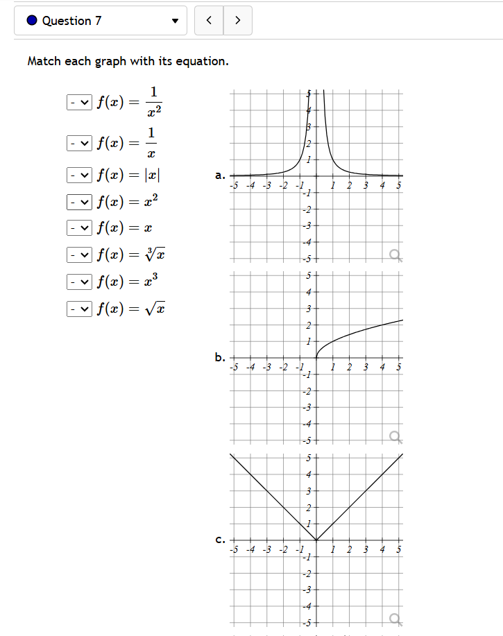  . Question 7 Match each graph with its equation. - v