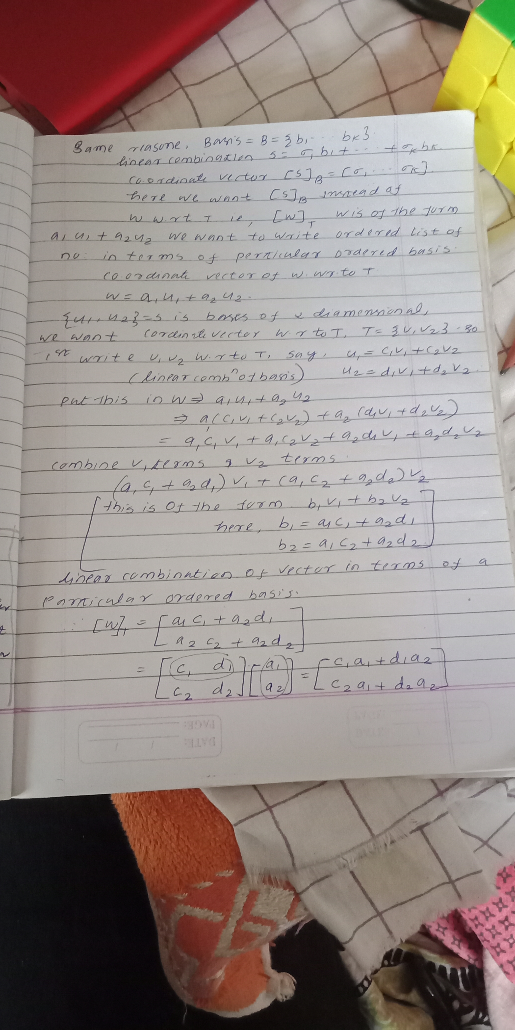 coordinate of a vector w W.r.t 8, hence we have _ a1