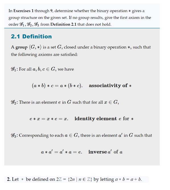 In Exercises 1 through 9, determine whether the binary operation *