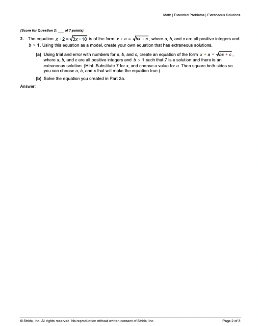 Extraneous Solutions Solve the problems. When you have finished, submit this assignment