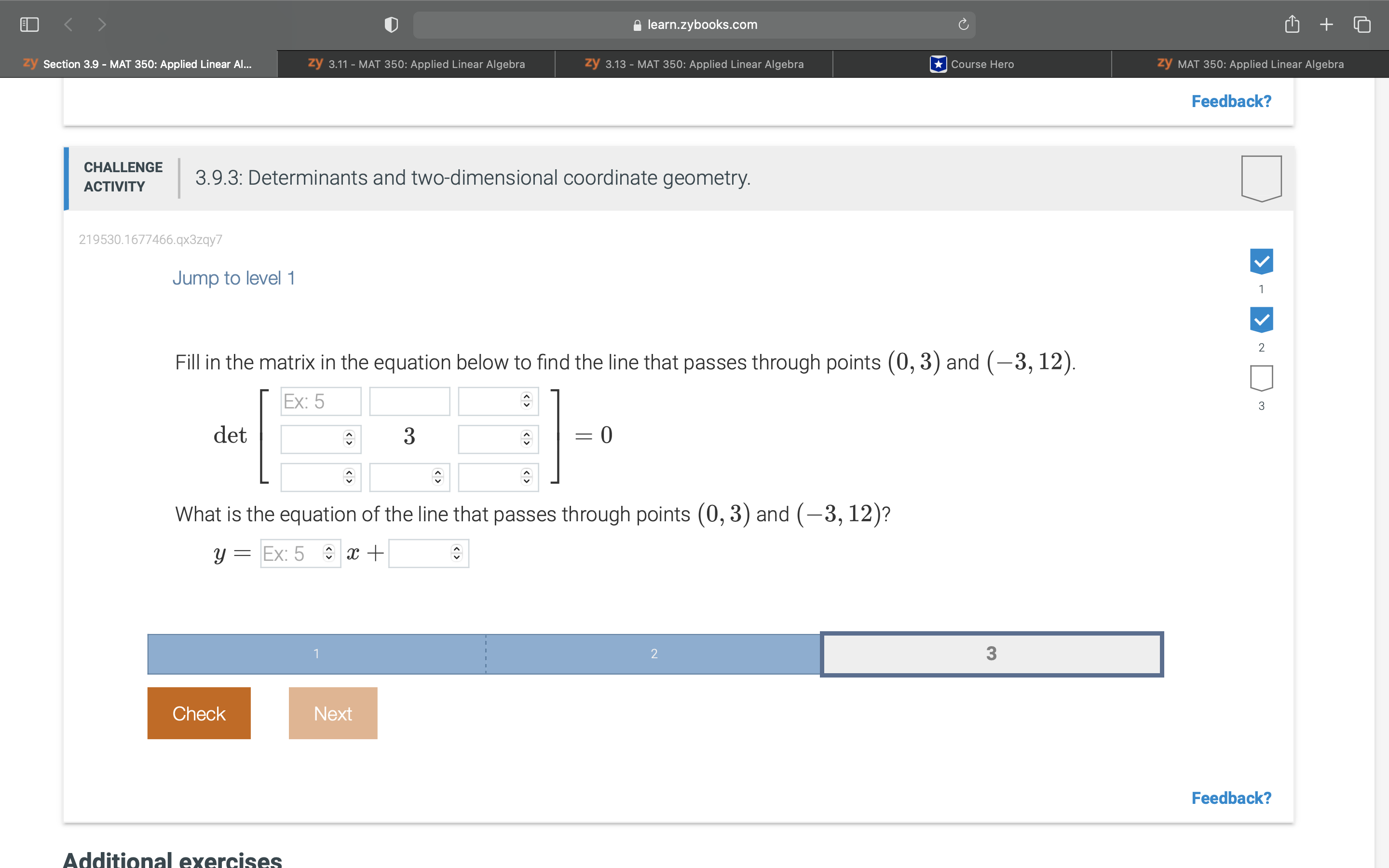 learn.zybooks.com + zy Section 3.9 - MAT 350: Applied Linear Al...