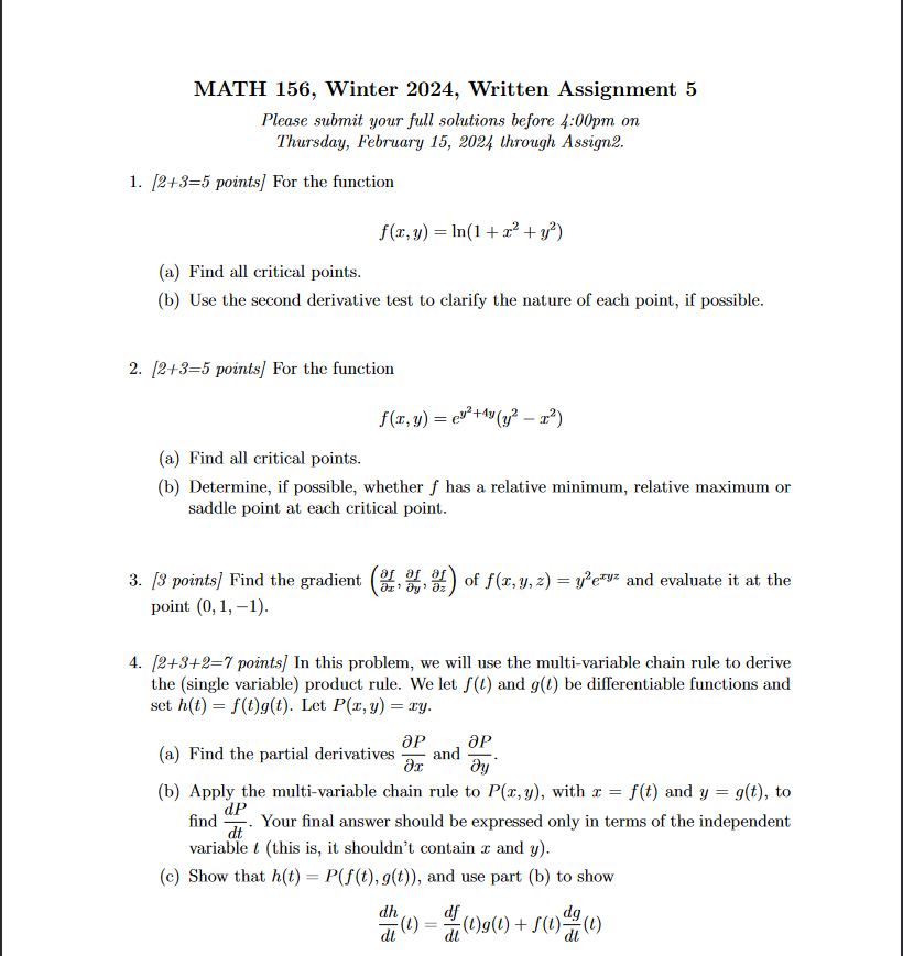  MATH 156, Winter 2024, Written Assignment 5 Please submit your full